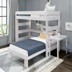 Max & Lily Farmhouse Twin Over Twin L-Shaped Bunk Bed With Desk