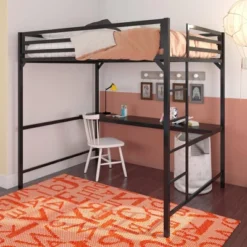Full Max Metal Loft Bed With Desk - Room & Joy