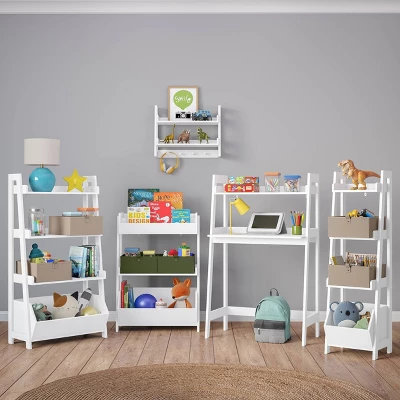 Kids' Desk With Ladder Shelf Storage And 2 Bonus Magnetic Art Display Bars White - RiverRidge Home - Image 11