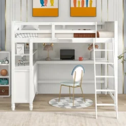 Full Size Wooden Loft Bed With Drawers, Shelves And Desk - ModernLuxe