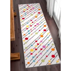 Well Woven Modern Dandy Dots Stripes Bright Kids Room Carpet Soft Durable White Area Rug