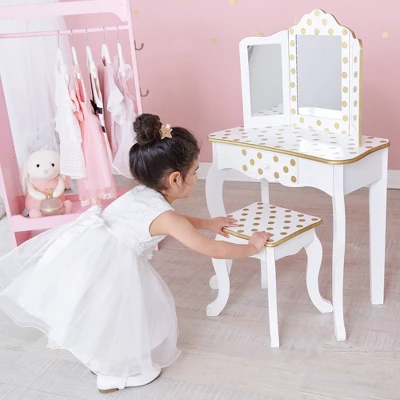 Fashion Polka Dot Gisele Play Vanity Set With Led Mirror White/Gold - Teamson Kids - Image 16