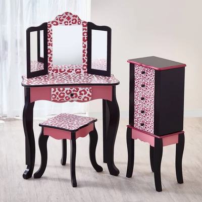 Fashion Leopard Prints Gisele Play Wooden Vanity Set Pink / Black - Teamson Kids - Image 9