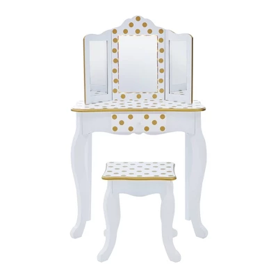 Fashion Polka Dot Gisele Play Vanity Set With Led Mirror White/Gold - Teamson Kids - Image 3