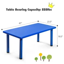 Costway Kids Plastic Rectangular Learn And Play Table Playroom Kindergarten Home Blue