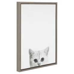 24" X 18" Kitty Framed Canvas Art Gray - Uniek