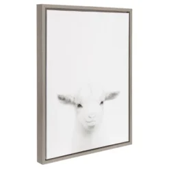 24" X 18" Baby Goat Framed Canvas Art Gray - Uniek