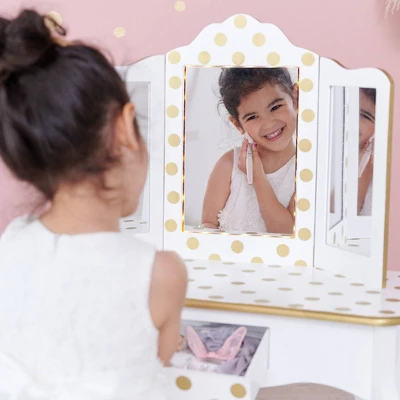 Fashion Polka Dot Gisele Play Vanity Set With Led Mirror White/Gold - Teamson Kids - Image 15