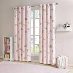 Natalie Rainbow With Metallic Printed Total Blackout Window Panel Pink - Mi Zone