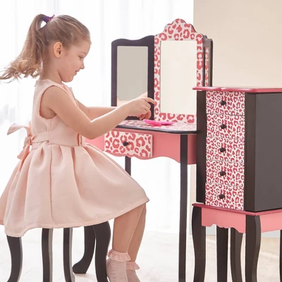 Fashion Leopard Prints Gisele Play Wooden Vanity Set Pink / Black - Teamson Kids - Image 2