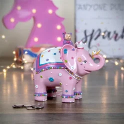 Northlight 5.75" Children's Pink Elephant With Monkey Coin Bank