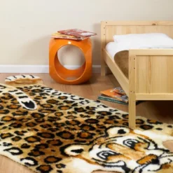 Walk On Me Faux Fur Super Soft Kids Leopard Rug Tufted With Non-slip Backing Area Rug