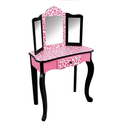 Fashion Leopard Prints Gisele Play Wooden Vanity Set Pink / Black - Teamson Kids - Image 3